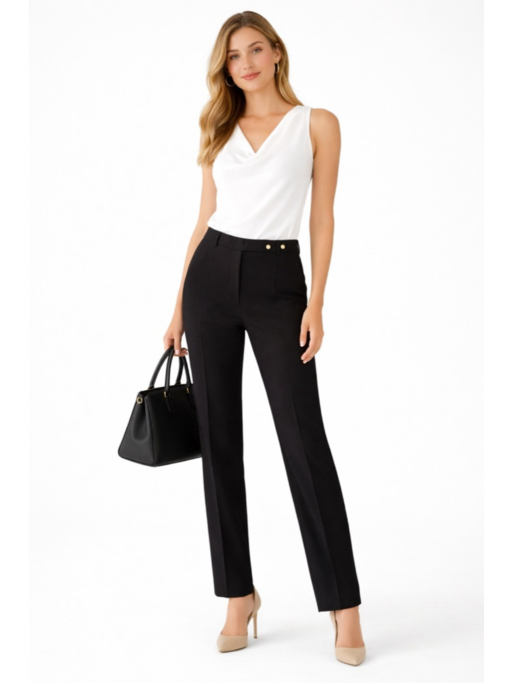 Anne Klein Black Trousers Size 10 with Gold Button Detail NWT